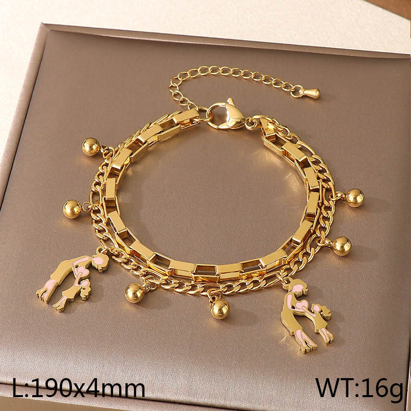 New Mother's Day Versatile Double-layer Love Pendant Stacked with Stainless Steel Versatile Bracelet Spot Mother's Day Style