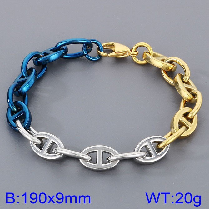 Simple ins stainless steel Japanese pig nose chain bracelet creative cool wind 9mm mixed color pig nose titanium steel bracelet