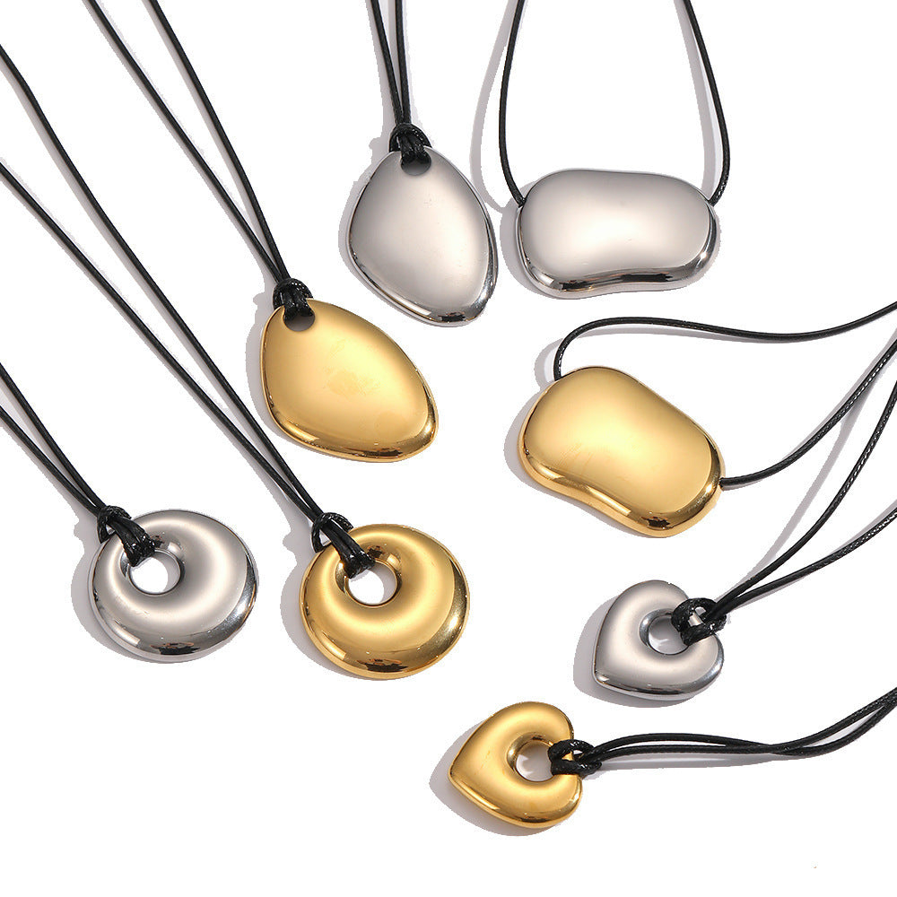 Cross-border European and American wax rope stainless steel necklace long adjustable irregular pendant minimalist collar necklace high sense