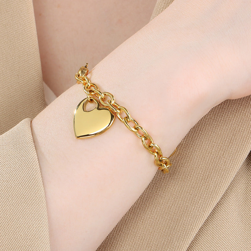 Cross-border new ins stainless steel jewelry personalized versatile glossy love titanium steel bracelet love pendant jewelry women