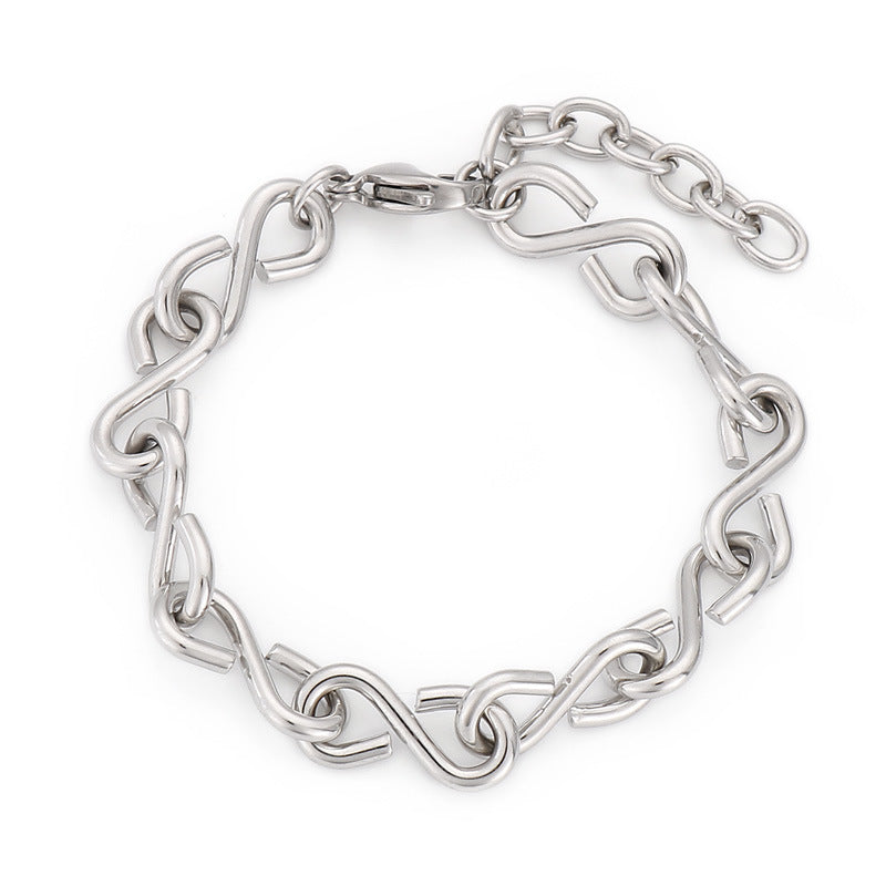 ins high-end sense versatile 8-character stainless steel splicing infinite symbol bracelet titanium steel personalized bracelet jewelry wholesale