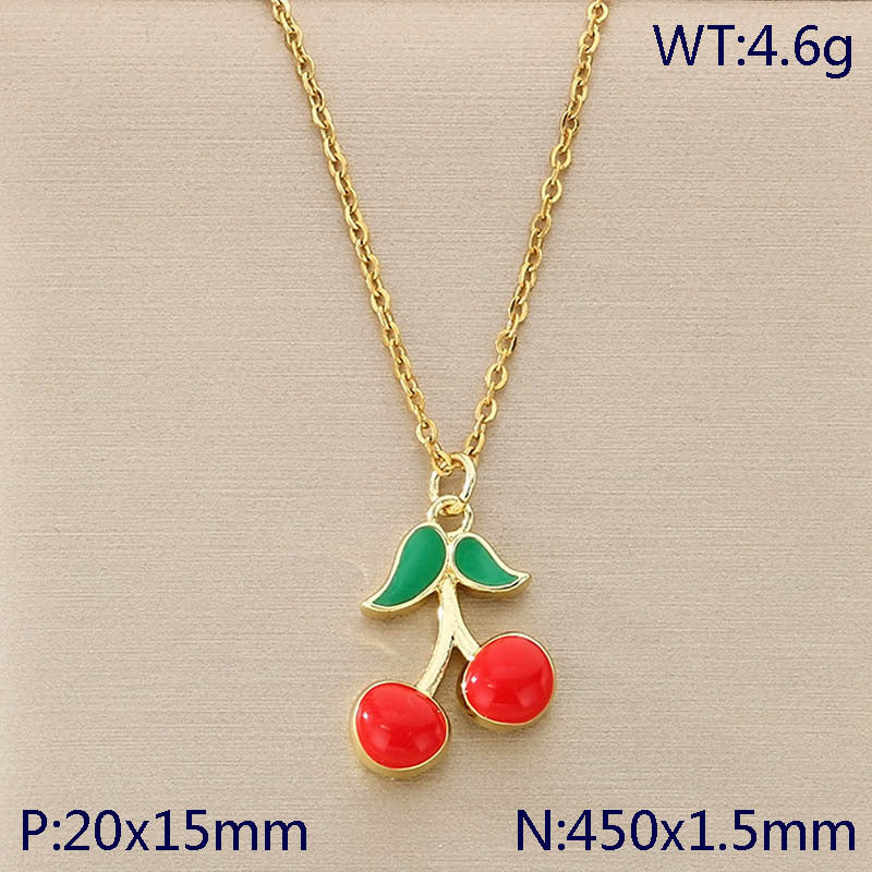 Cute Red Enamel Fruit Charm Necklace