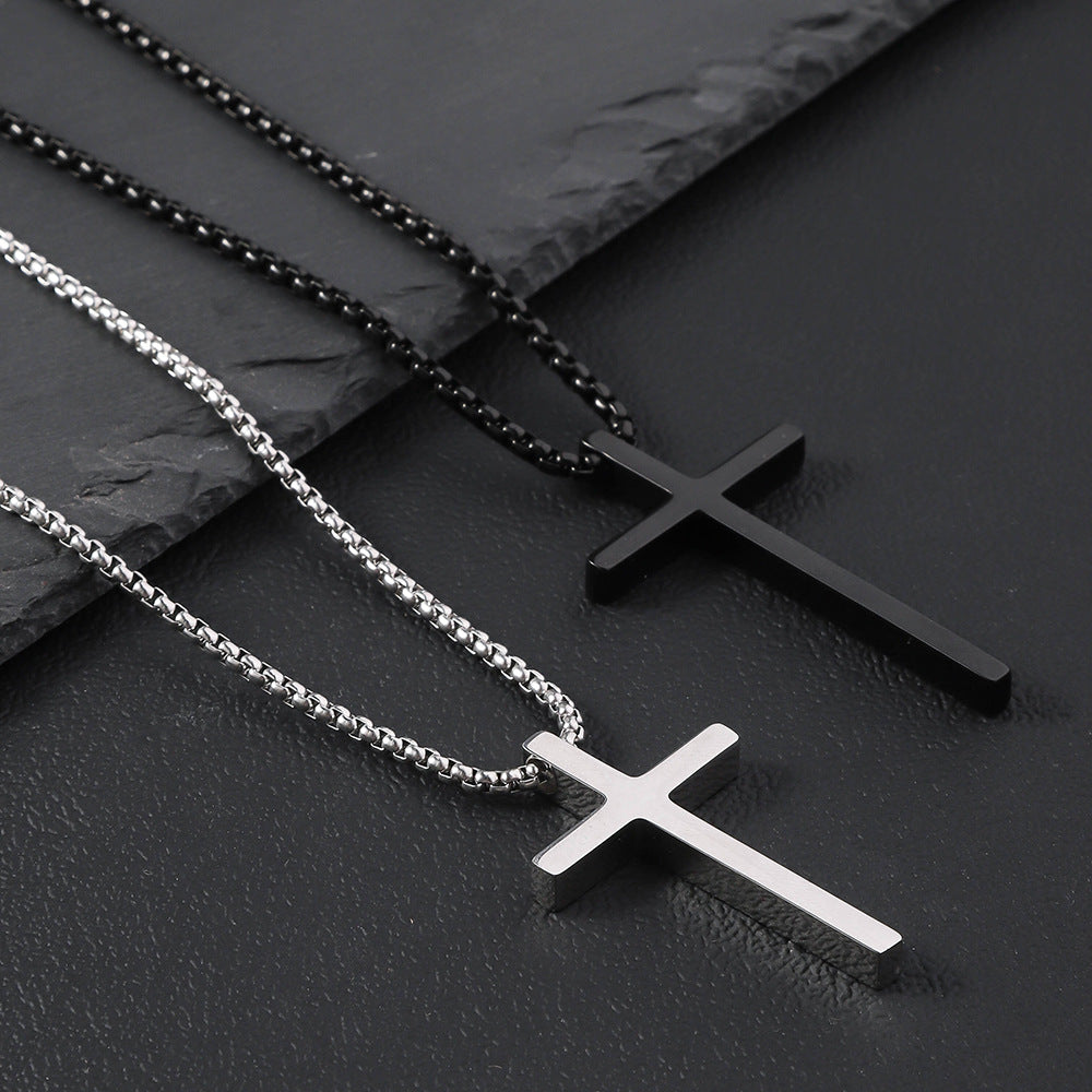 Cross-border European and American stainless steel cross necklace men's simple fashion long pendant sweater chain women's titanium steel necklace