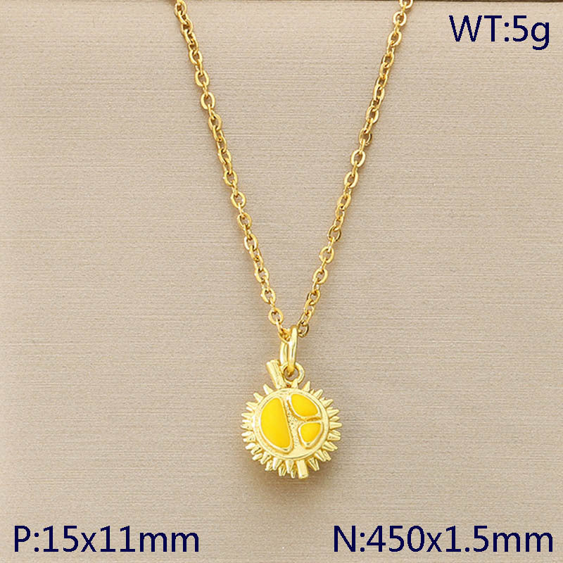 Textured Fruit & Sun Charm Gold Necklace