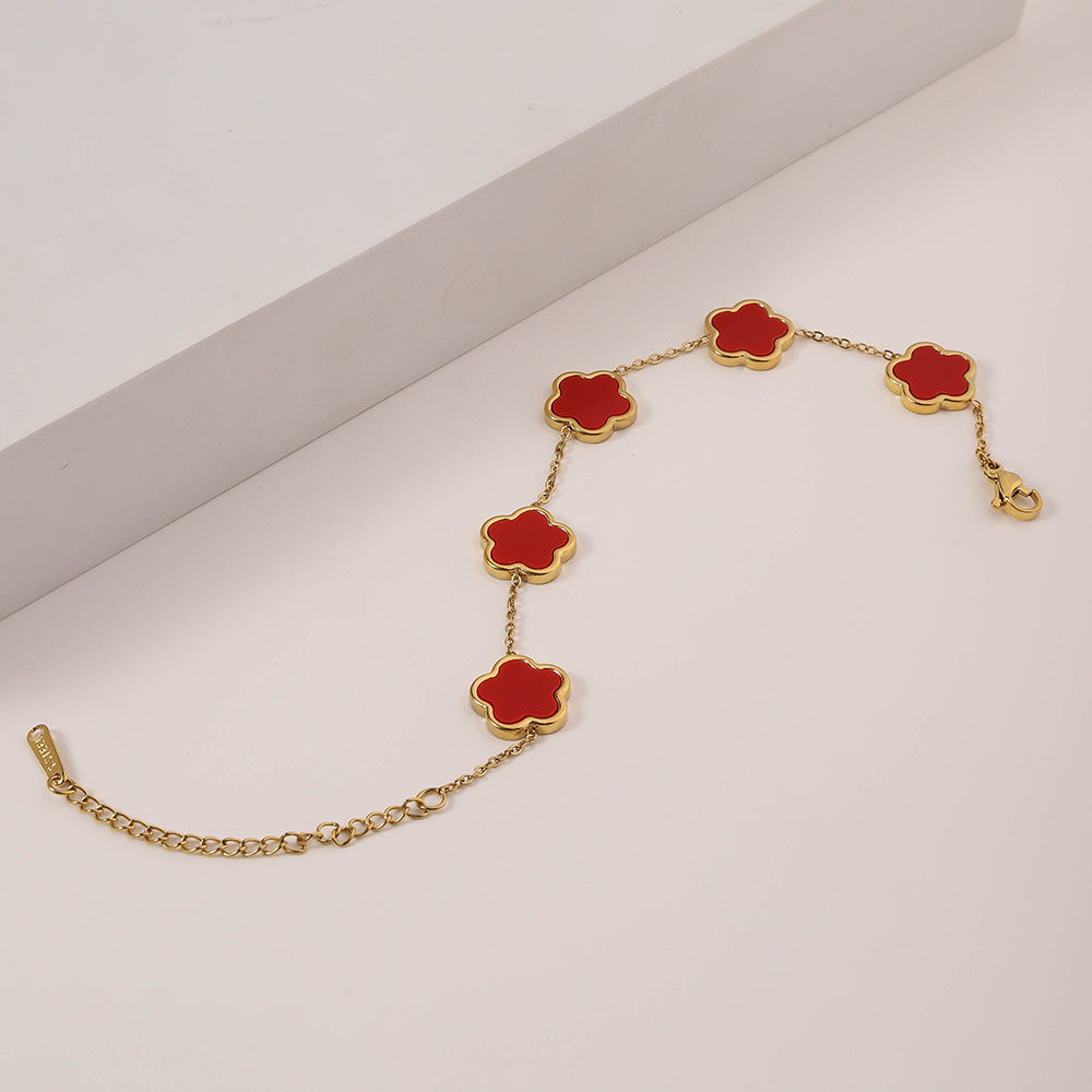 Cross-border hot-selling stainless steel five-leaf clover bracelet women's fashion simple new single-sided fritillary five-leaf flower titanium steel bracelet