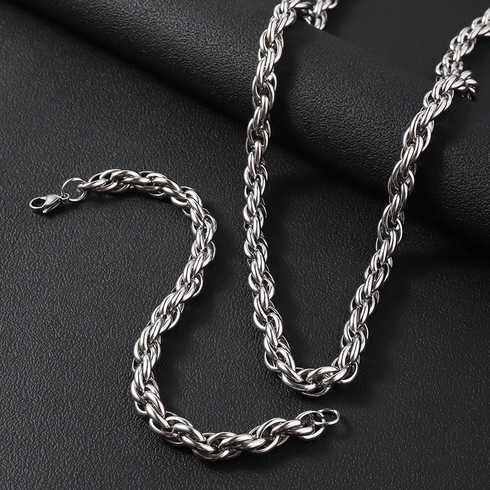 Cross-border hot sale stainless steel twist necklace men's hip hop trend Cuban bracelet does not fade Exquisite titanium steel chain