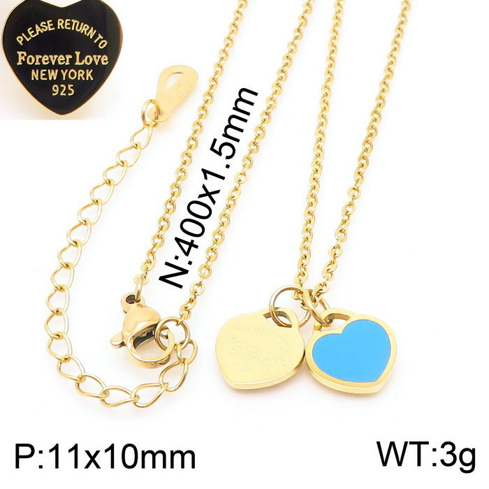 Gold Heart Charm Jewelry Set with Green Enamel Pendant