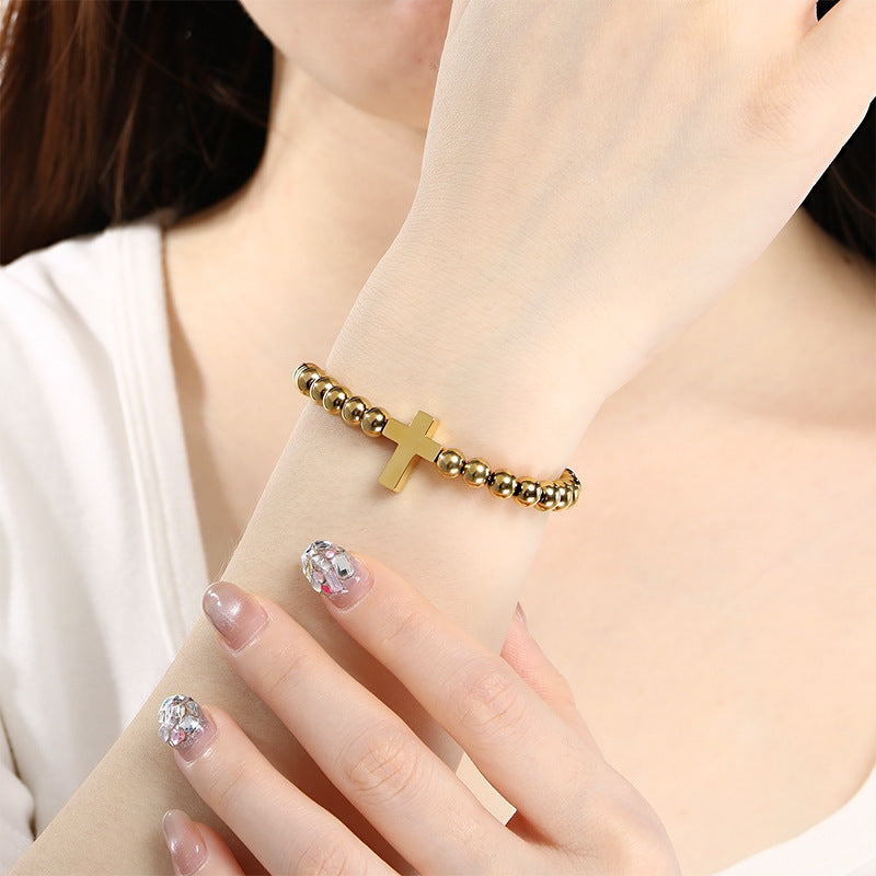 Gold & Silver Cross Beaded Bracelet