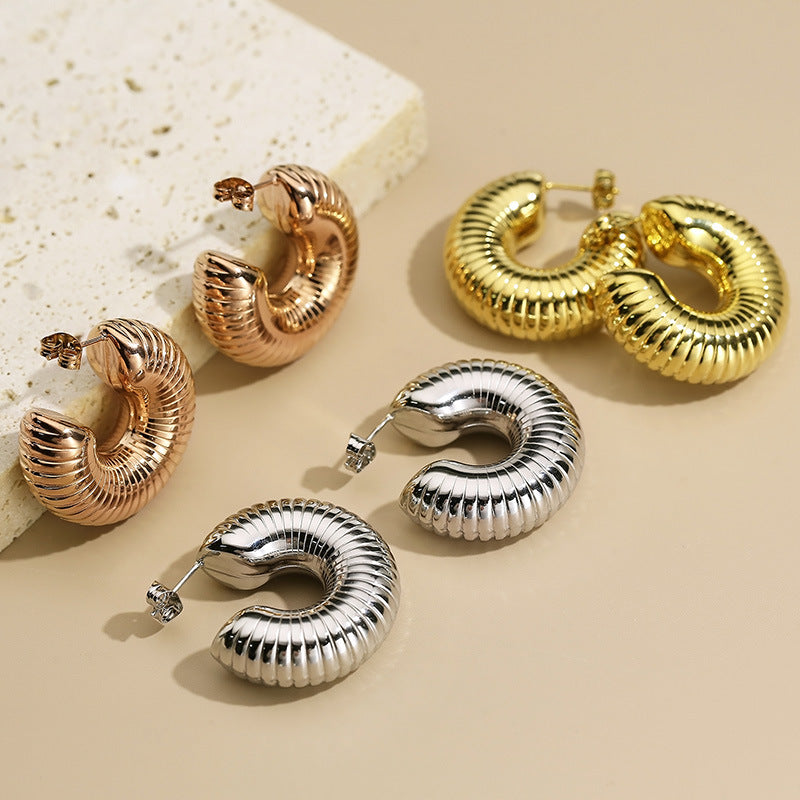 Stainless Steel C-shaped Hollow Earrings
