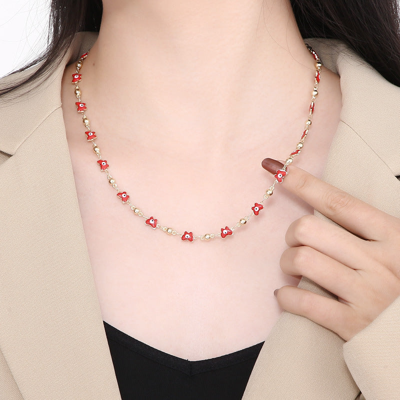 Creative Fashion ins Stainless Steel Butterfly Devil's Eye Necklace, Color Oil Drip Bead Copper Necklace Jewelry