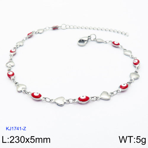 European and American fashion bohemian color resin devil's eye stainless steel anklet women's 18K titanium steel oval bracelet