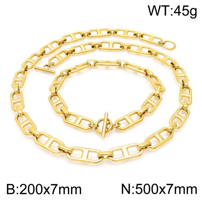 Cross-border jewelry titanium steel necklace, creative Japanese chain versatile collarbone bare chain OT buckle set stainless steel jewelry
