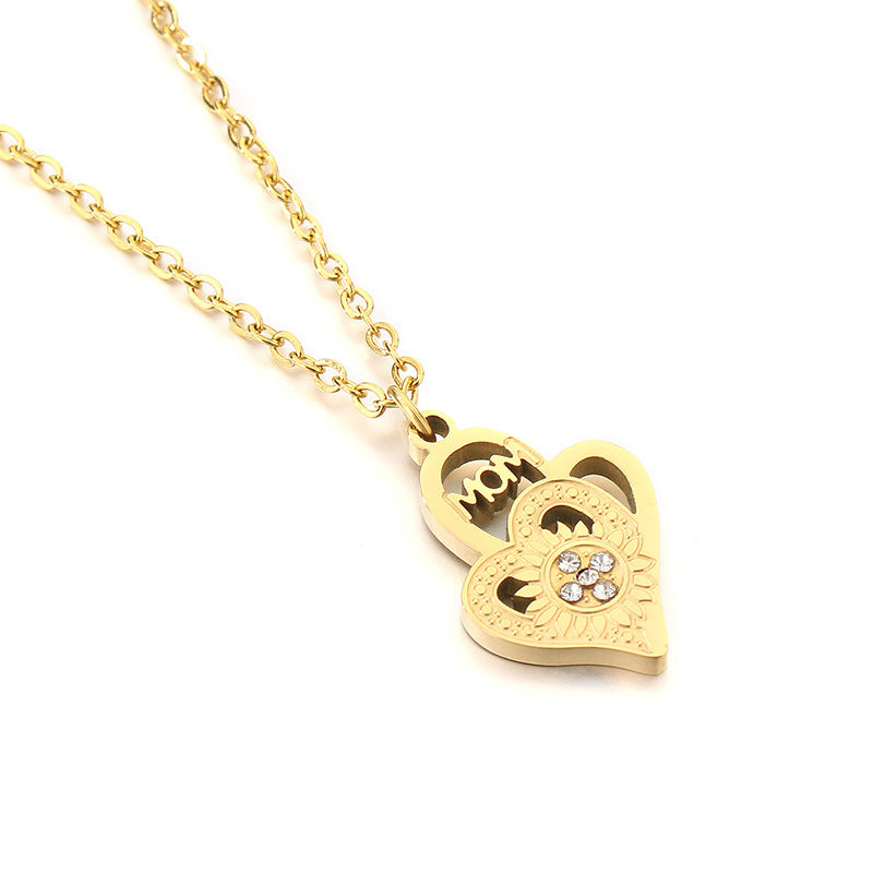 Cross-border Mother's Day style Stainless steel love mom pendant necklace 18K gold simple and versatile high-sense collarbone chain