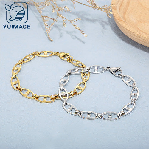 Creative stainless steel Japanese character 6/7/8 mm pig nose buckle bracelet, niche simple individual cold wind versatile bracelet