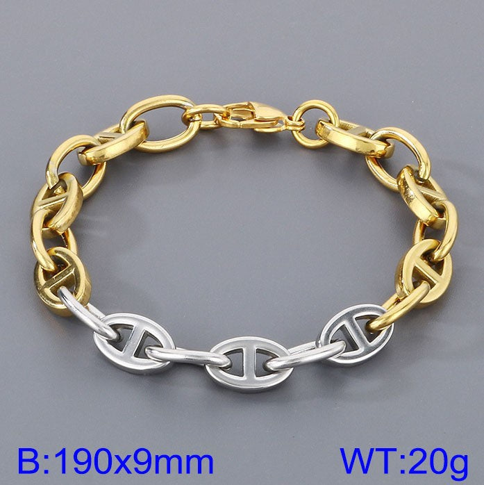 Simple ins stainless steel Japanese pig nose chain bracelet creative cool wind 9mm mixed color pig nose titanium steel bracelet