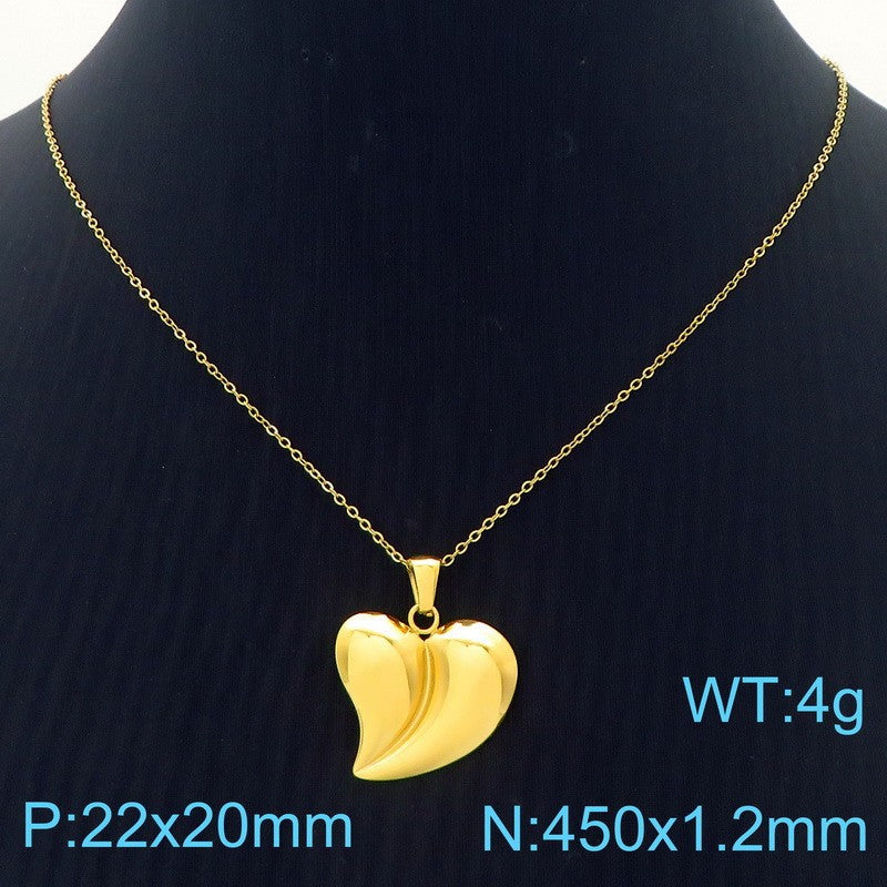 Cross-border high-end ins smooth three-dimensional love stainless steel O-chain necklace fashion peach heart titanium steel collarbone chain