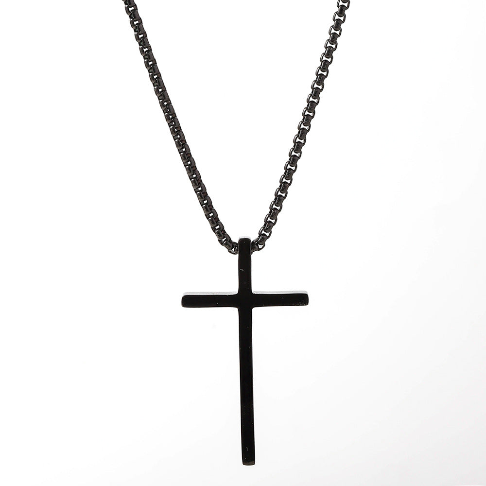 Cross-border European and American stainless steel cross necklace men's simple fashion long pendant sweater chain women's titanium steel necklace
