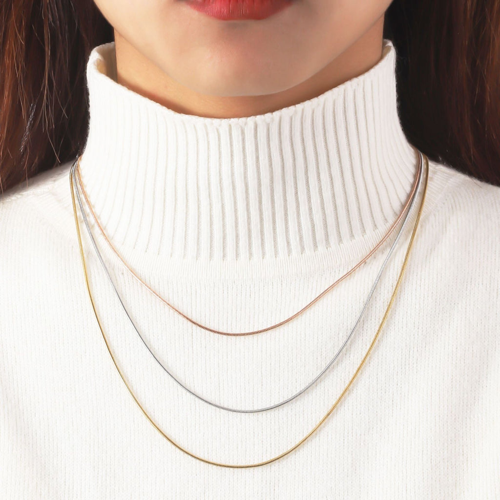 Cross-border stainless steel multi-layer stacked snake bone chain female versatile high-sense collarbone chain wholesale ins wind round snake necklace