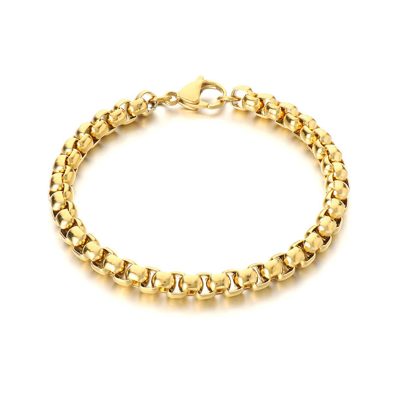 Cross-border ins simple fashion stainless steel square pearl bracelet men's and women's trend versatile plain chain multi-size jewelry