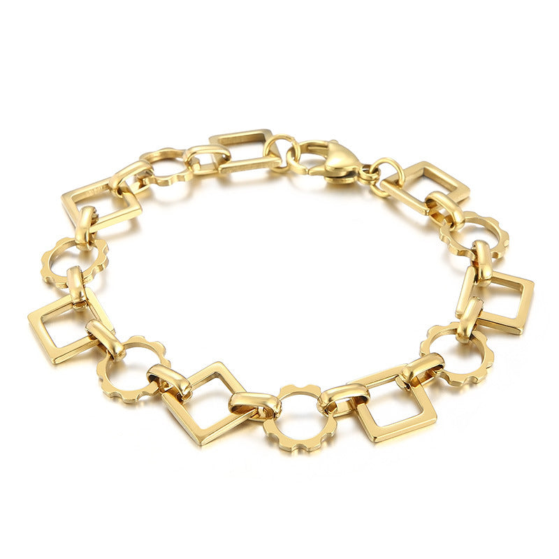 New stainless steel handmade chain, square gear love chain, personalized fashion men's and women's bracelets, accessories