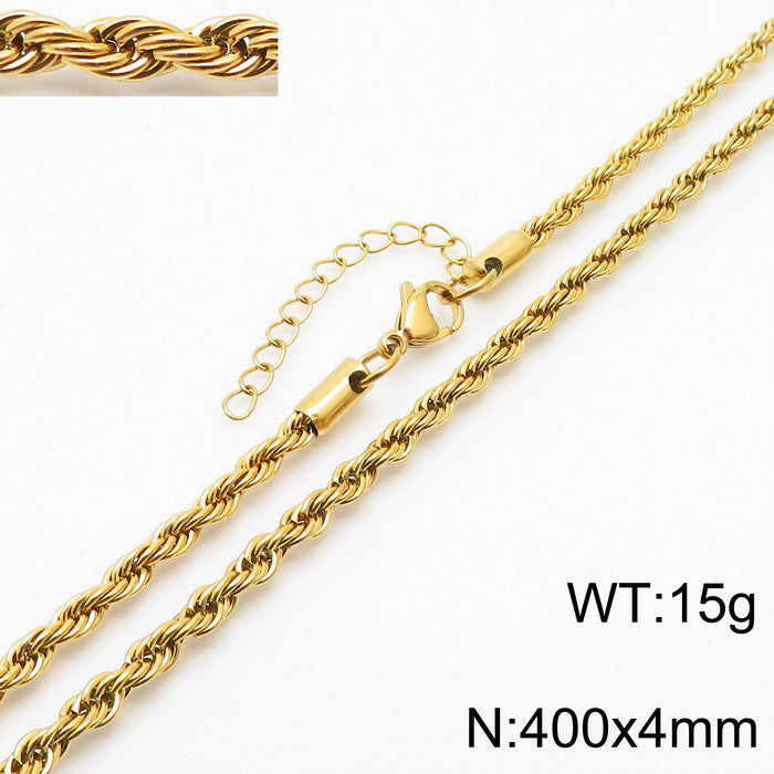 Electroplated 18K Gold Classic Twist Chain Stainless Steel 2/3/4/5mm Twist Rope Twist Chain Bracelet Spot Jewelry