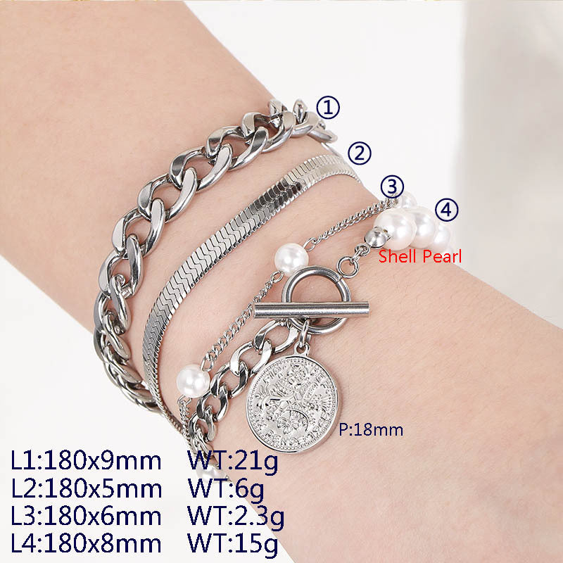 New products stacked with personalized splicing irregular Cuban snake bone chain bracelet four-piece fashionable stainless steel bracelet bracelet jewelry