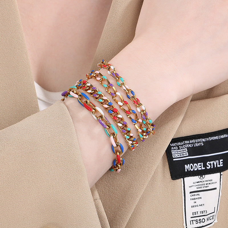 Cross-border personalized fashion color drip titanium stainless steel Cuban chain bracelet unisex titanium steel bracelet bracelet jewelry