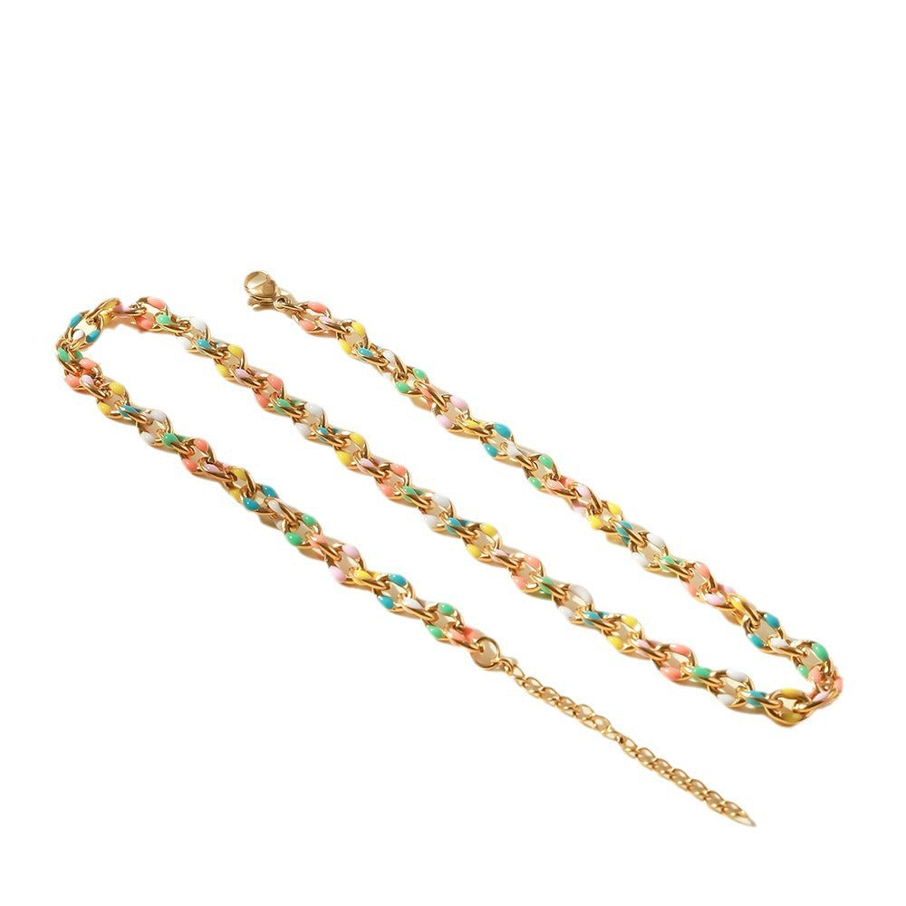 Cross-border special supply of personalized color drip stainless steel necklace, stainless steel cross bracelet, Epoxy pastoral anklet