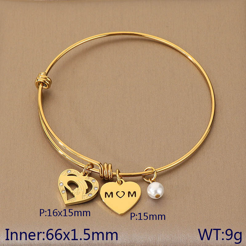 European and American cross-border family hand jewelry love retractable bracelet fashion creative stainless steel MOM Mother's Day gift