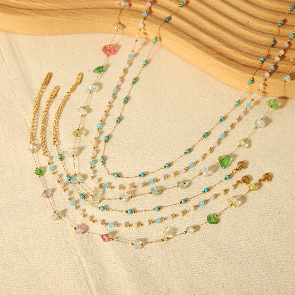 Cross-border hot sale European and American ins Internet celebrities irregular natural stone necklace 18K gold stainless steel jewelry set wholesale