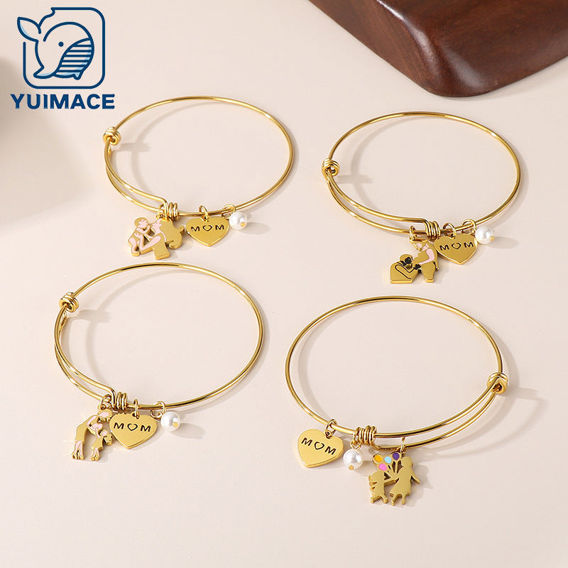 European and American cross-border family hand jewelry love retractable bracelet fashion creative stainless steel MOM Mother's Day gift