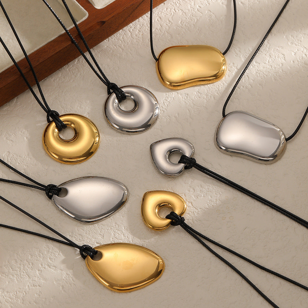 Cross-border European and American wax rope stainless steel necklace long adjustable irregular pendant minimalist collar necklace high sense