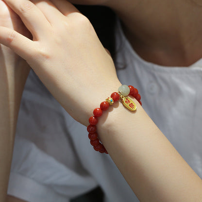 8mm红玛瑙手链仿南红手串DIY和田玉桶珠搭古法金配饰情侣手饰