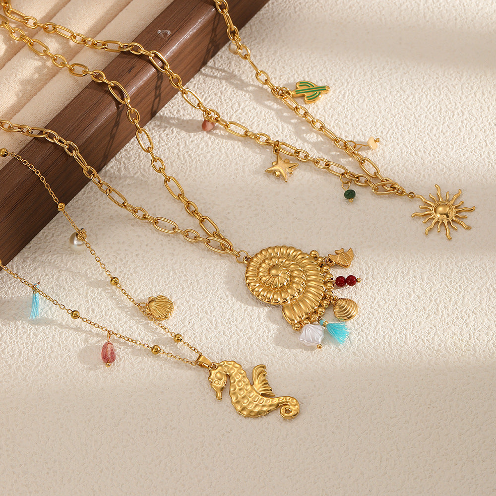 Cross-border beach vacation leisure style stainless steel conch necklace women's fashion personality marine style collarbone chain