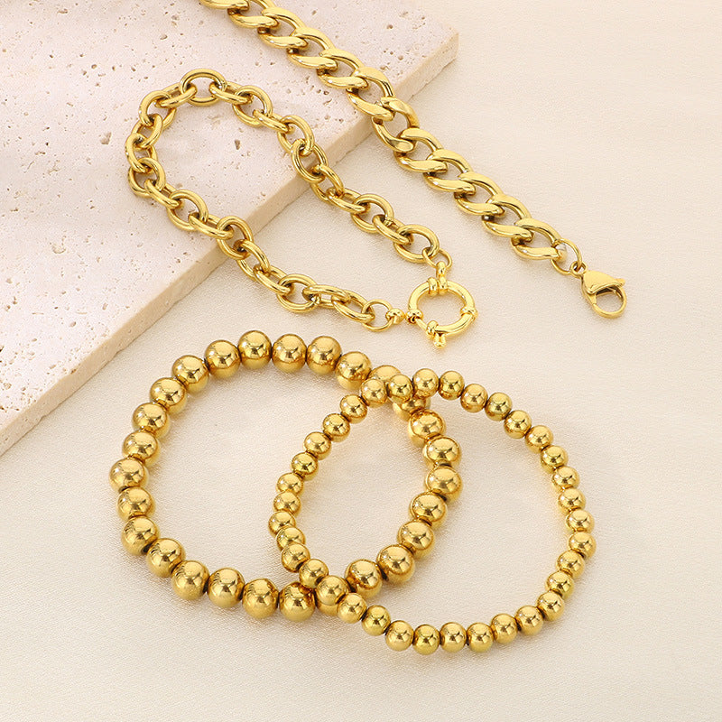 Simple metal mix and match beaded layering versatile bracelet set titanium steel Cuban chain jewelry 4-piece set bracelet