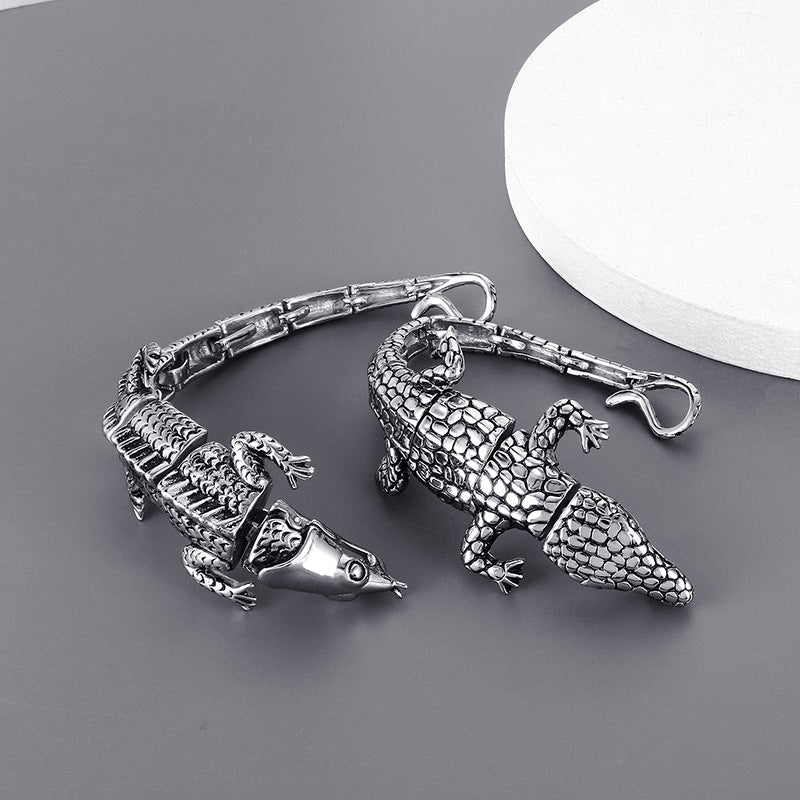 316L stainless steel personalized design jewelry, retro exaggerated centipede crocodile lizard men's titanium steel casting bracelet