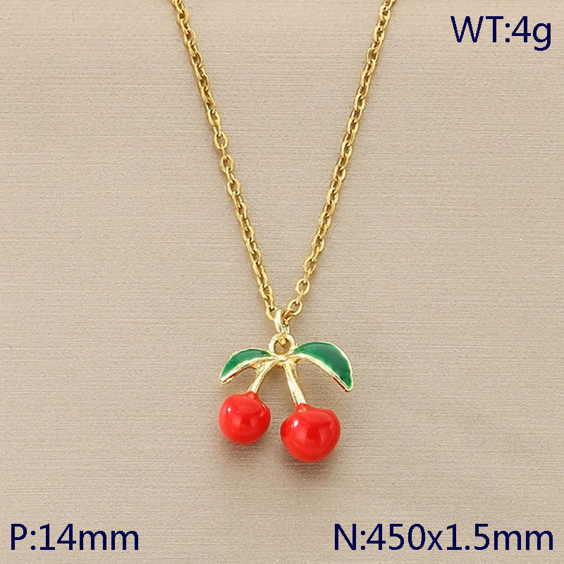 Cute Red Enamel Fruit Charm Necklace