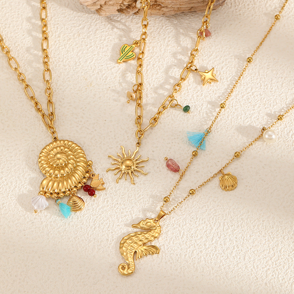 Cross-border beach vacation leisure style stainless steel conch necklace women's fashion personality marine style collarbone chain