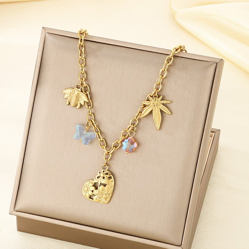 Floral & Charm Chain Necklace Set