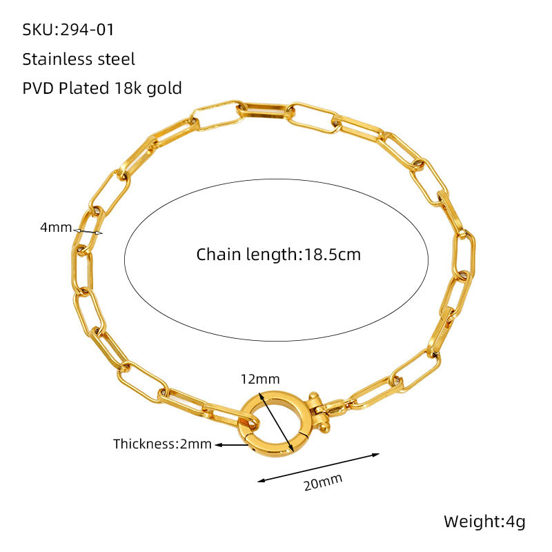 European and American ins style simple and atmospheric stainless steel necklace fashion niche paper clip bracelet 18k gold set