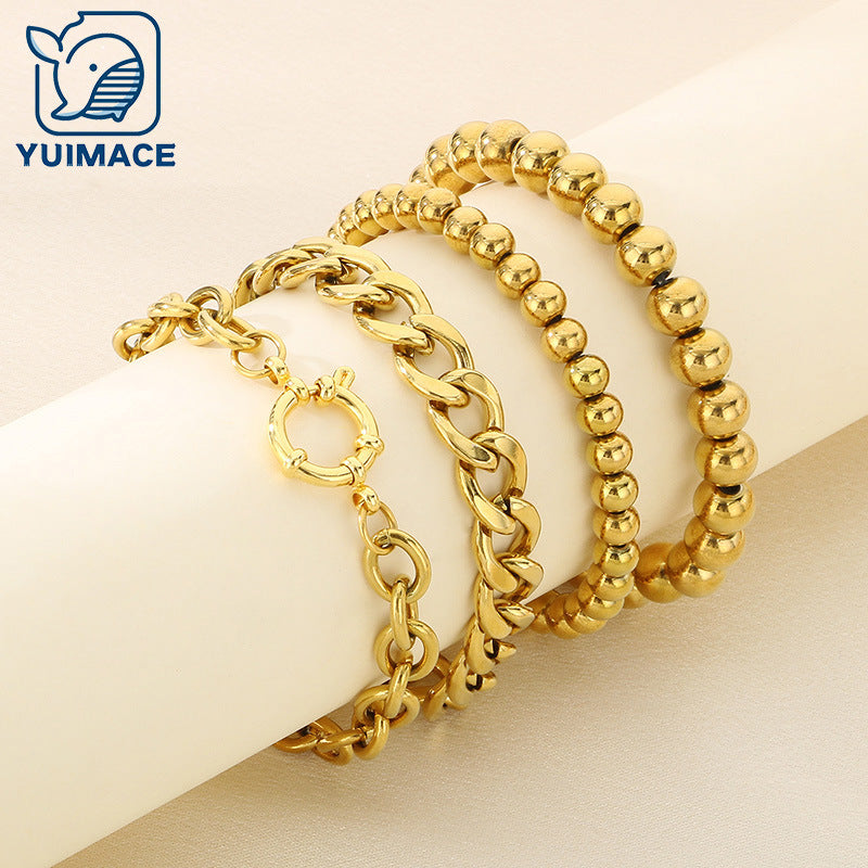 Simple metal mix and match beaded layering versatile bracelet set titanium steel Cuban chain jewelry 4-piece set bracelet