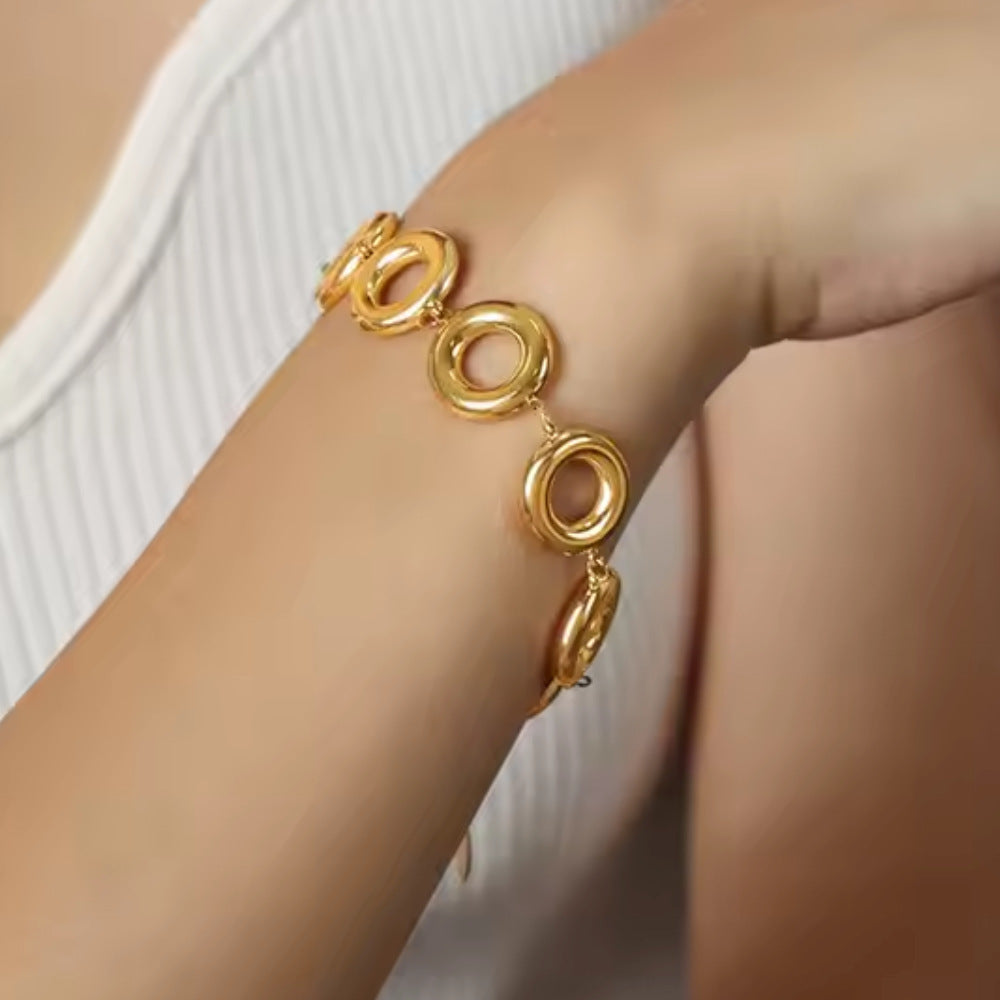 Cross-border circle ring stainless steel bracelet, necklace, jewelry set, women's simple and versatile bracelet, bracelet does not fade