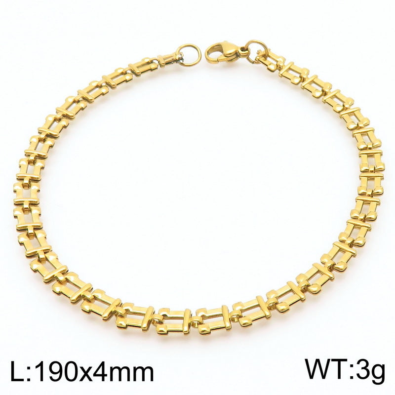 Cross-border fashion simple titanium steel strap chain bracelet necklace electroplated 18k gold hollow square set jewelry