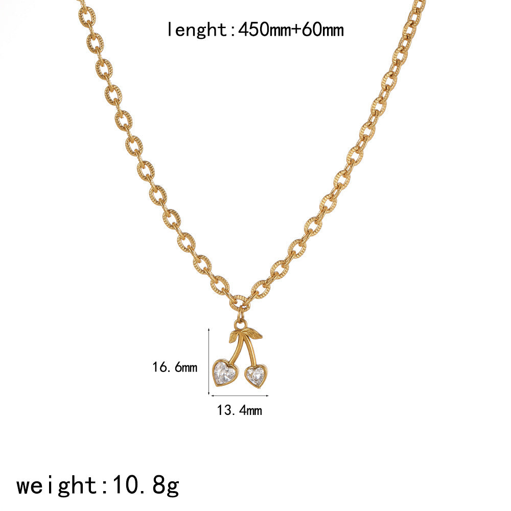 European and American cross-border fruit pendant stainless steel necklace women's fashion versatile personality diamond-encrusted zircon long collarbone chain