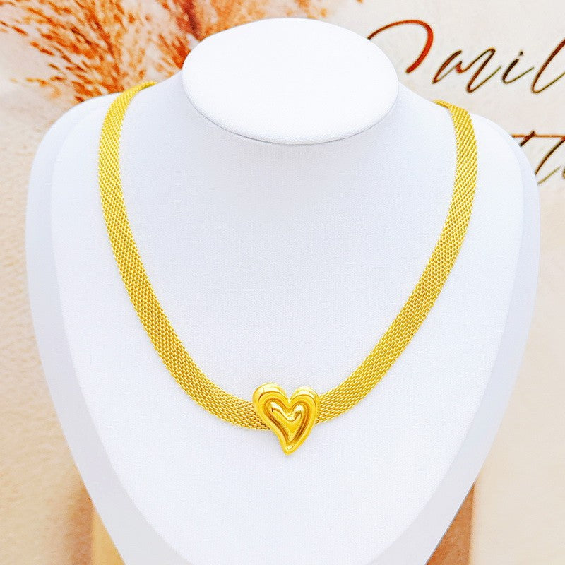European and American fashion versatile woven mesh strap chain chain love stainless steel necklace women's collarbone chain jewelry