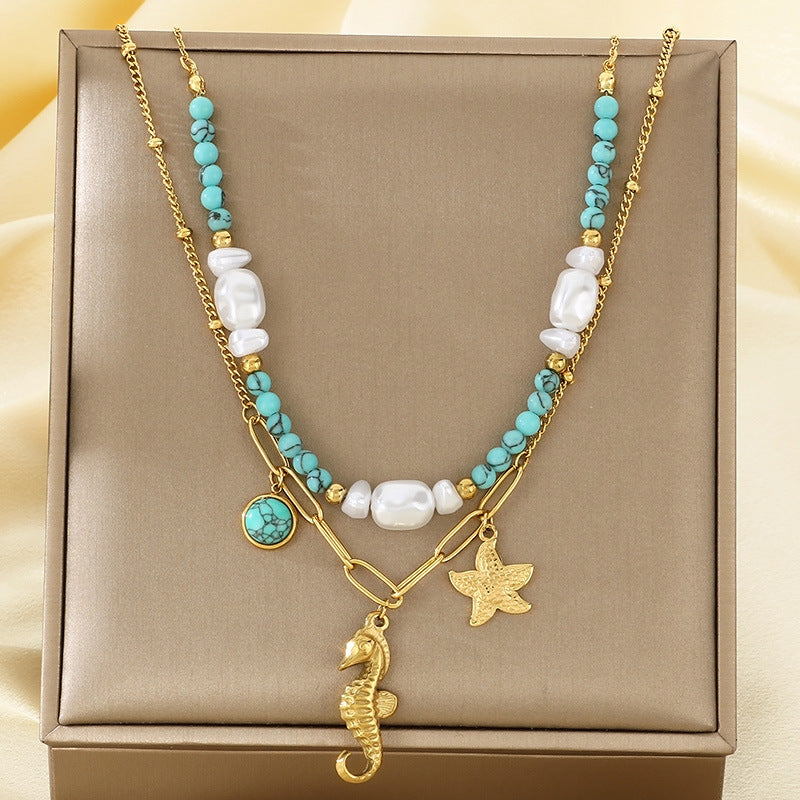 Ocean Charm Layered Gold Necklace