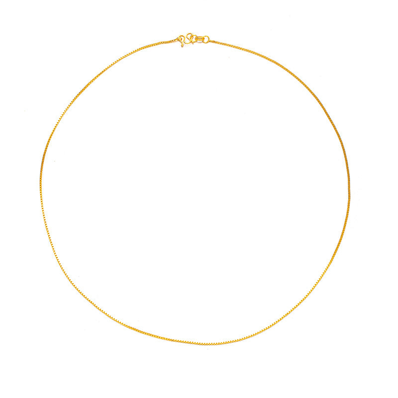 Copper-plated 18K real gold neck chain, box chain, collarbone chain ins necklace women's short simple temperament versatile gift