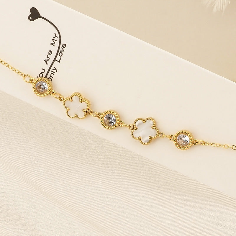 Round diamond shell flower bracelet small fresh hollow thin bracelet versatile jewelry titanium steel bracelet women