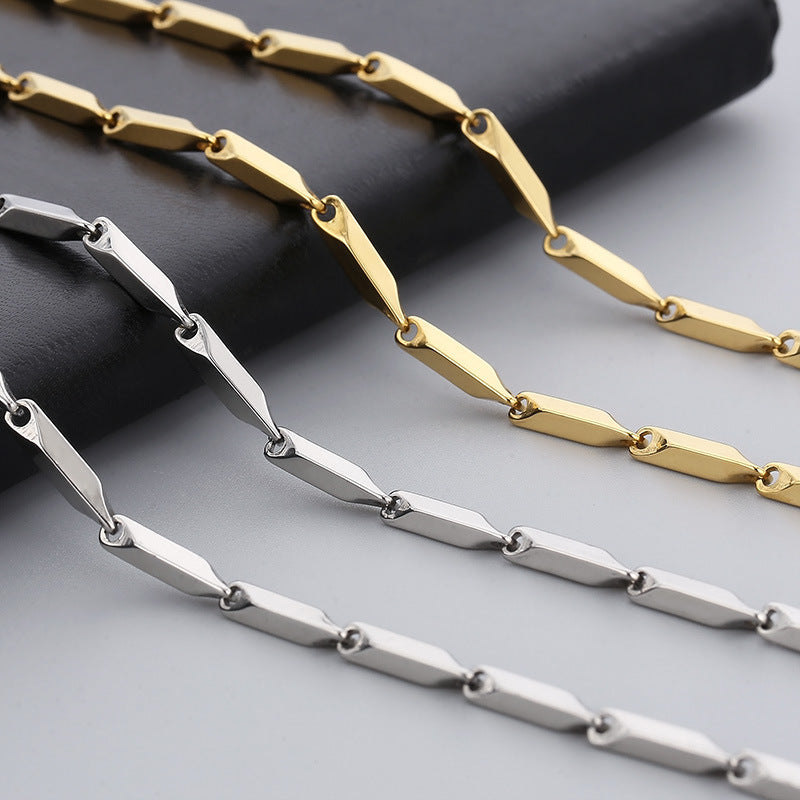 Trendy Brand Versatile Stainless Steel Stick Chain 3MM Thick Diamond Shape Melon Seed Chain Necklace Men's and Women's Titanium Steel Necklace Jewelry Wholesale