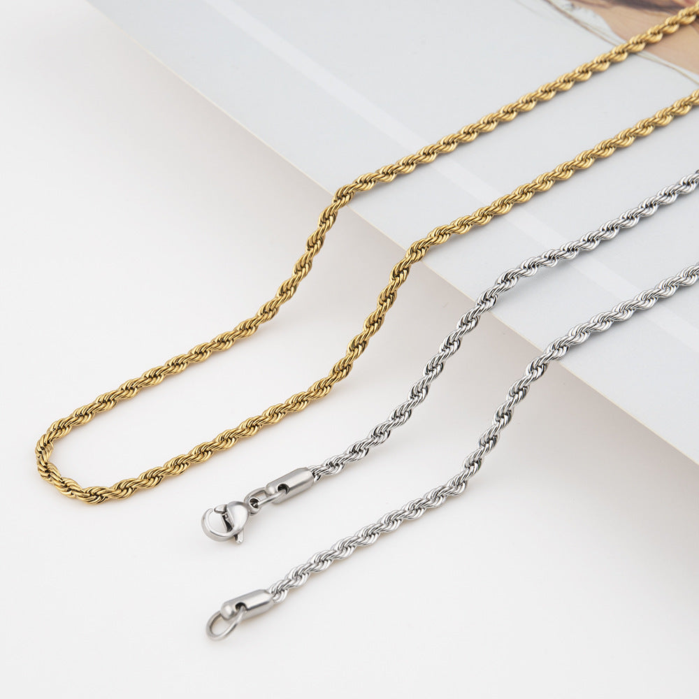 European and American cross-border hip-hop clavicle chain, vacuum color preservation, electroplating titanium steel gold twist chain, stainless steel twist necklace